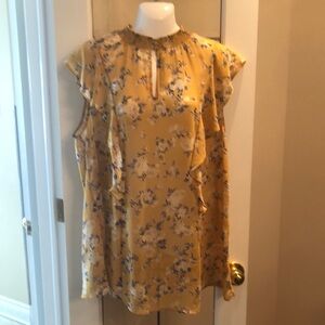 Ruffled Flutter Sleeve Floral Blouse in Mustard Yellow